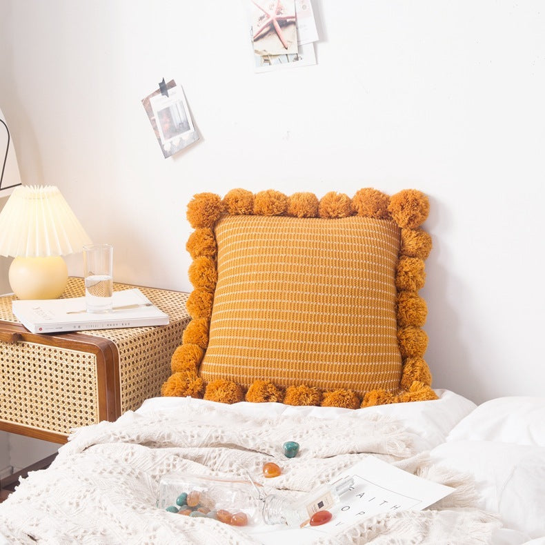 Housse de coussin douce pour lit avec coussin latéral à rayures tendance