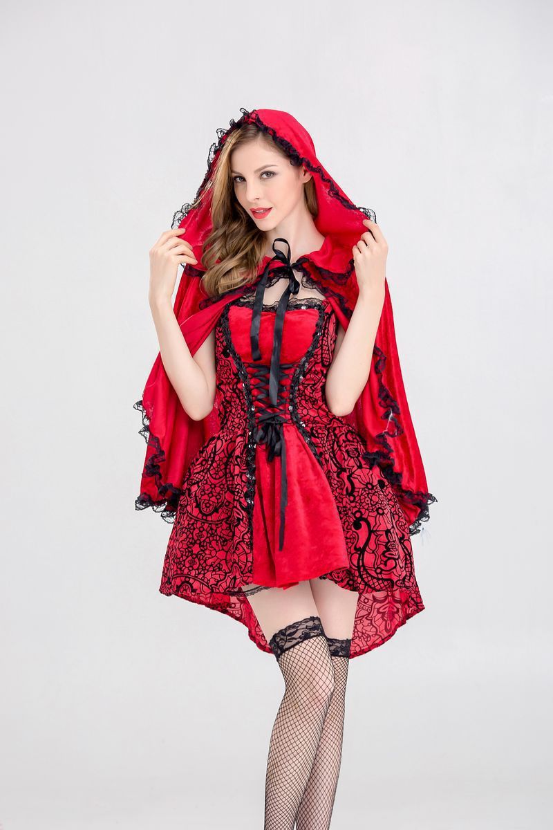 Costume de chapeau rouge de style gothique d'Halloween avec cape de jeu