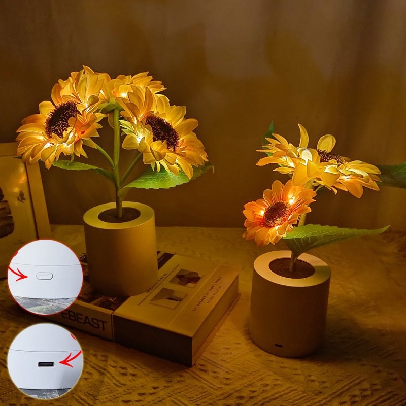 Rechargeable Sunflower Led Simulation Night Light Table Lamp Simulation Flowers Decorative Desk Lamp For Resturaunt Hotel Wedding Gift