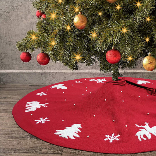 Jupe de sapin de Noël, tapis de sol, décoration de la maison, cadeau de nouvel an, tapis de sol tricoté, décoration, embellissement de perles