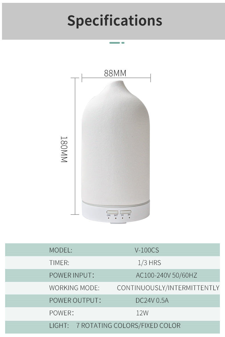 Humidificateur d'air, diffuseur d'arôme en céramique, 5 couleurs, diffuseur d'huile essentielle ultrasonique de 100ml, livraison directe 