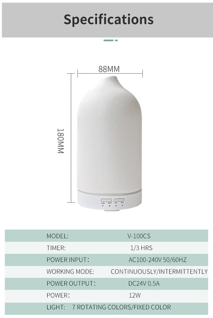 Humidificateur d'air, diffuseur d'arôme en céramique, 5 couleurs, diffuseur d'huile essentielle ultrasonique de 100ml, livraison directe 