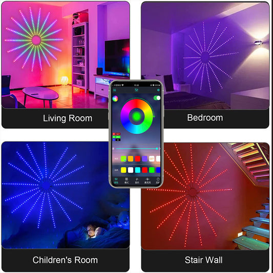 Lámpara de fuegos artificiales 3D para decoración del hogar, luz RGB con Control remoto, sinfonía, lámpara LED de noche dinámica para decoración del hogar