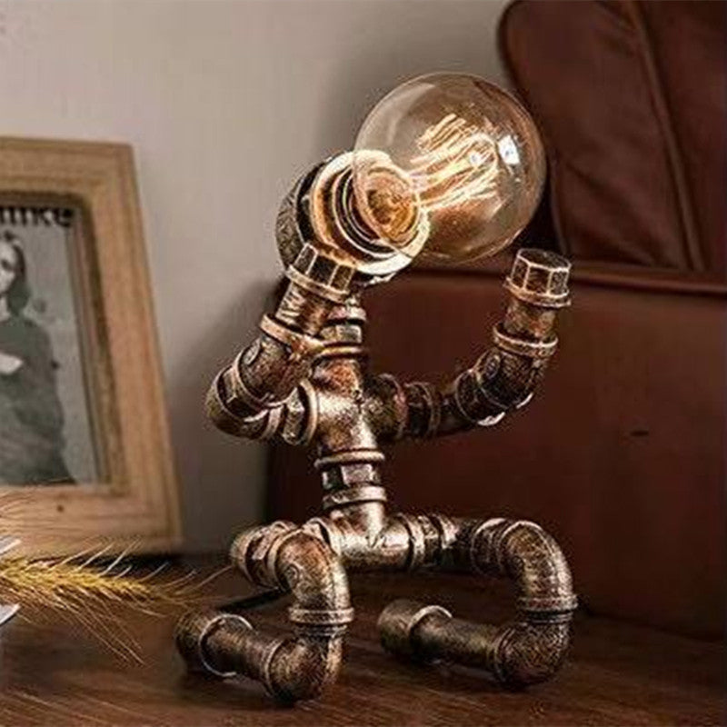 Personality Creative Iron Pipe Industrial Retro Style Coffee Bar Desk Water Pipe Robot Table Lamp