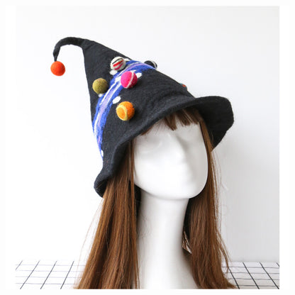 Sombrero negro con estrellas y diseño divertido de estilo Harajuku para Halloween