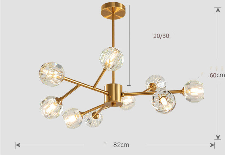 Lustre nordique moderne Simple cristal tout cuivre lumière lampes de luxe