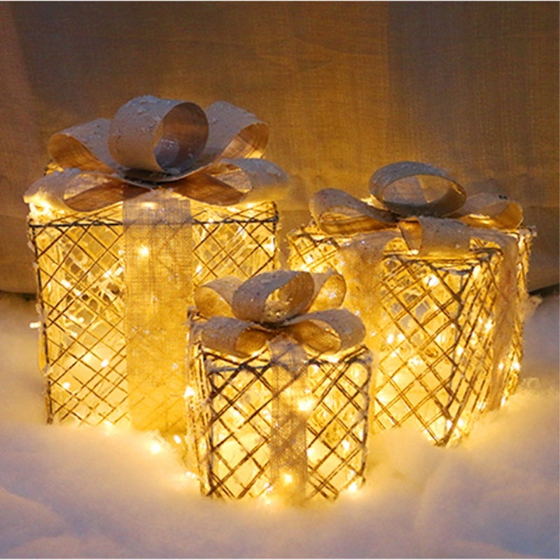 Cajas de regalo con iluminación navideña y lazos para decoración de interiores Caja de regalo con nieve Caja de regalo luminosa para el hogar y el jardín Navidad