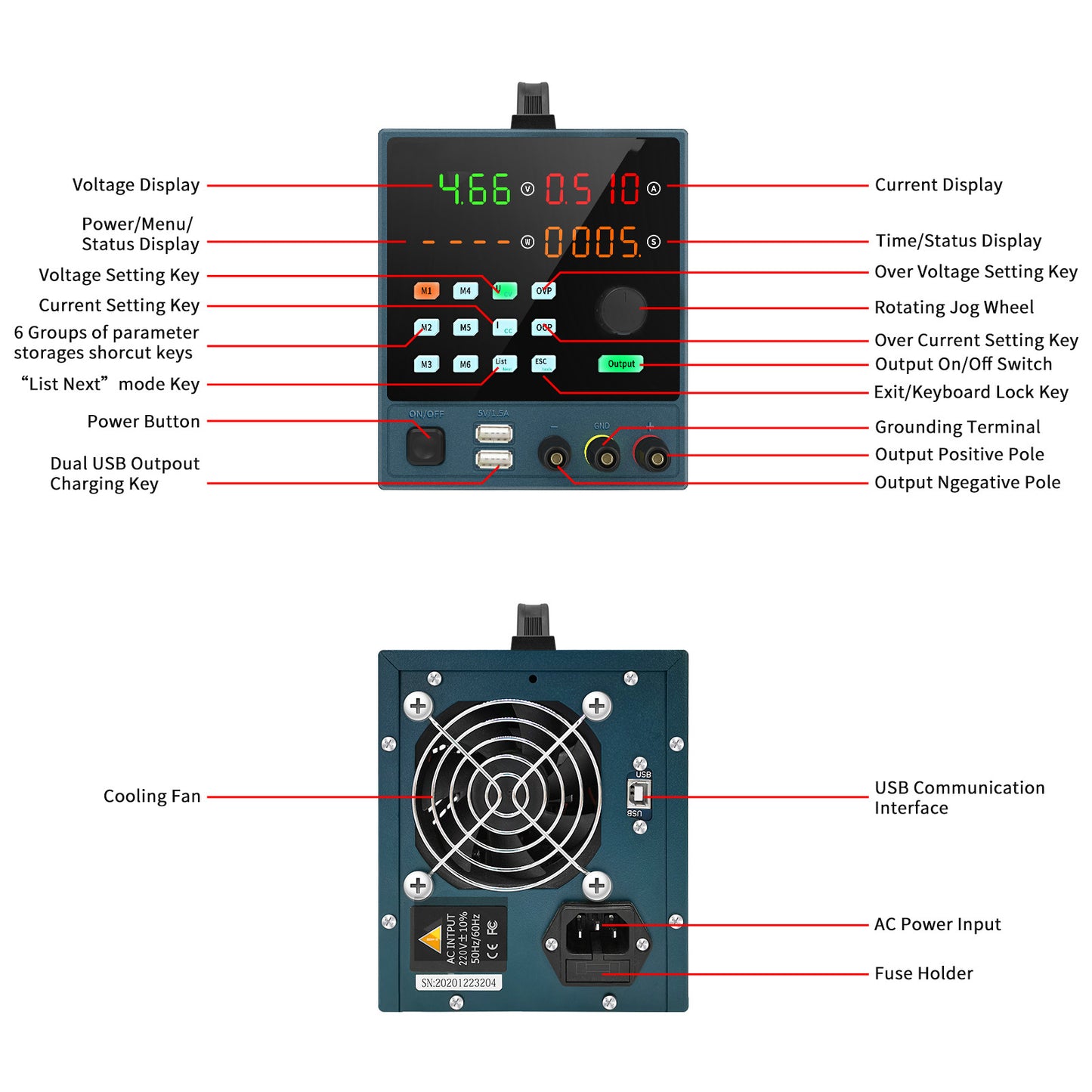 DC Regulated Power Supply Adjustable Programmable Digital Display