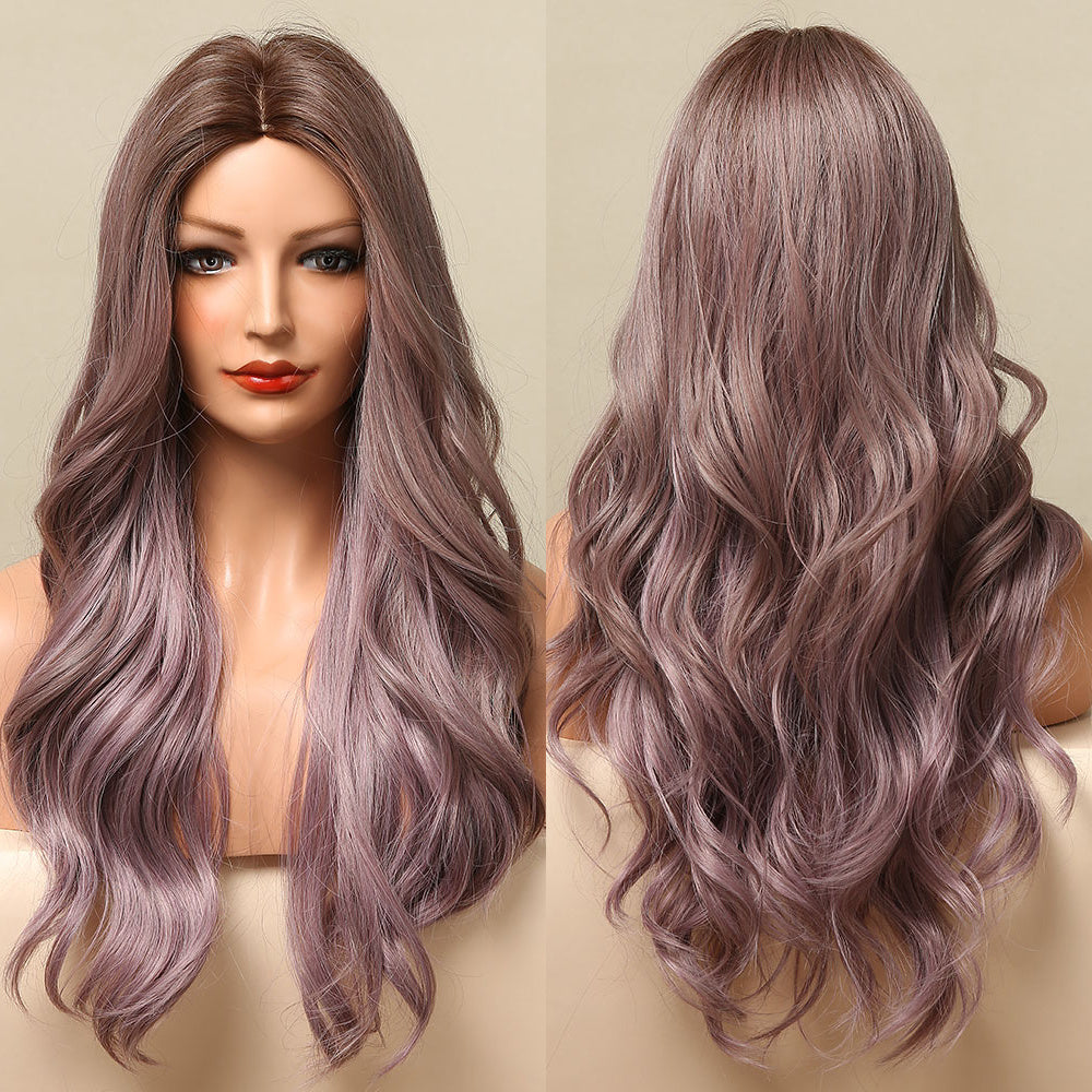 Perruque pour femme de couleur mixte violette bouclée à mi-point d'Halloween