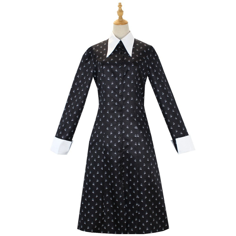 Costume Cos Halloween Mercredi Adams Robe Noire