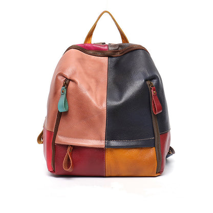 Leather Contrast Panel Comfortable Backpack