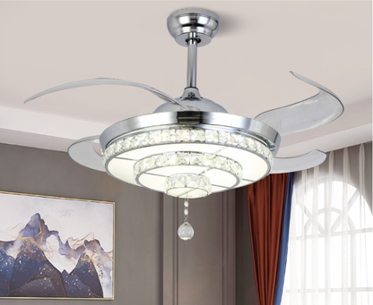 Lampe de ventilateur de plafond invisible en cristal de luxe