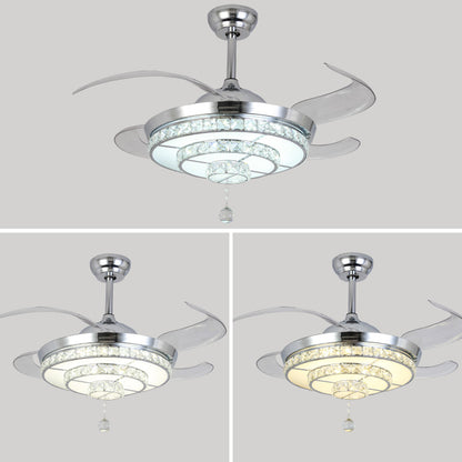 Lampe de ventilateur de plafond invisible en cristal de luxe