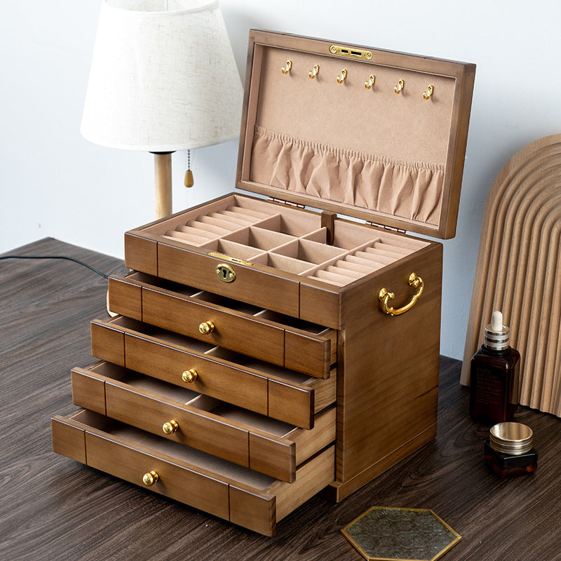 Solid Wood Jewelry Box Retro With Lock Wooden Storage Exquisite