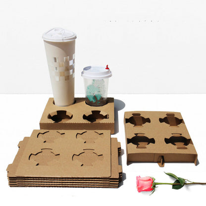 Kraft Paper Takeout, Packaged Coffee Drinks, Milk Tea, 4 Cup Holders