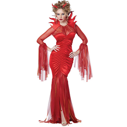 Costume de diablesse rouge à manches longues pour femme maléfique d'Halloween