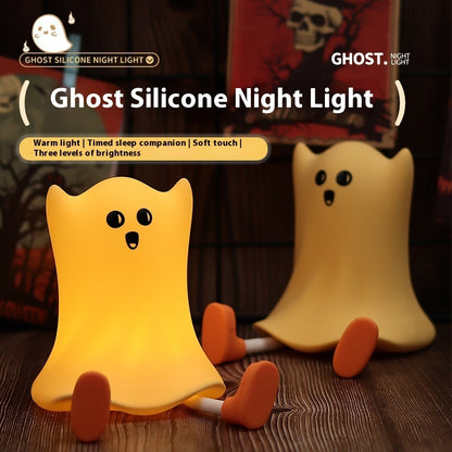 Lámpara de noche de silicona con forma de fantasma para Halloween con control táctil y brillo suave para decoración resistente al agua