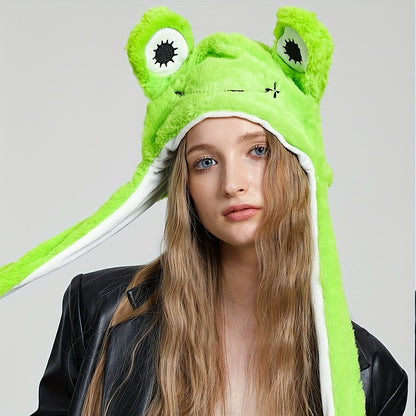 Cute Animal Moving Ear Hat Cute Panda Dog Frog Puppy Plush Hats Halloween Cosplay Party Earflap Hat For Women