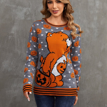 Loose Sweater Round Neck Pullover Halloween Jacquard Women's Sweater