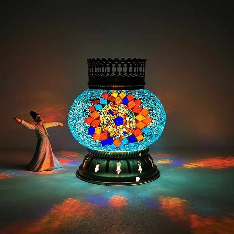 Lampe en mosaïque turque marocaine, vitrail fait à la main, lampe de Table de chambre à coucher, à piles et interrupteur, lampe de nuit LED sans fil