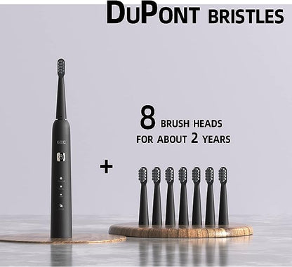 Brosse à dents électrique pour adultes, 8 têtes de brosse à dents avec 40 000 VPM, charge une fois pendant 365 jours, 6 modes de brossage haute performance, brosse à dents électrique