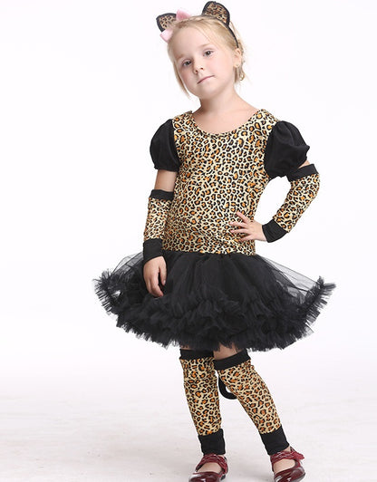 Costume de cosplay de chat léopard d'Halloween pour enfants pour filles