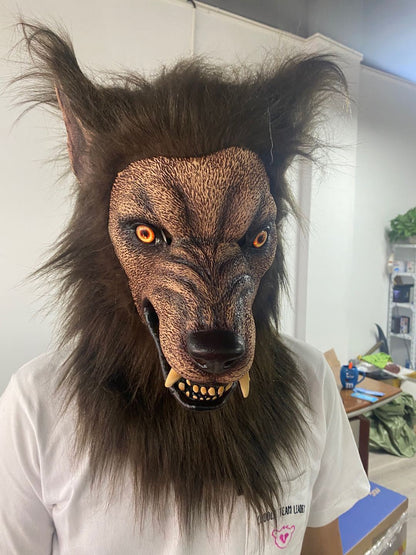 Máscara de fiesta de disfraces de hombre lobo, simulación de Halloween, tocado giratorio, disfraz de lobo, máscaras faciales para cosplay