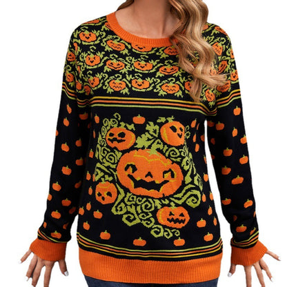 Sweater Women's Halloween Cozy Cartoon Jacquard Sweater