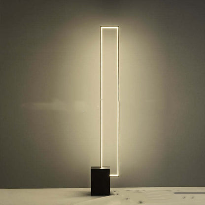 Lampadaire Minimaliste Noir Sable Base Quadriboïde Corps Lumineux Carré