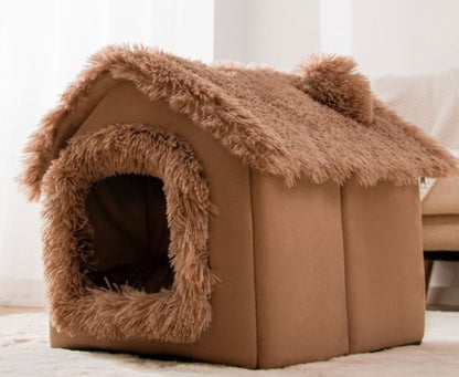 Maison pliable pour chien et chat, lit d'hiver pour chien, niche de sommeil, nid amovible, grotte chaude et fermée, canapé, fournitures pour animaux de compagnie