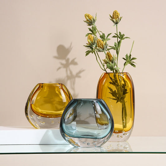 Florero pequeño de cristal esmaltado de colores claros de lujo, decoración Ins para el hogar, sala de estar de alta gama, decoraciones suaves, artículos de flores