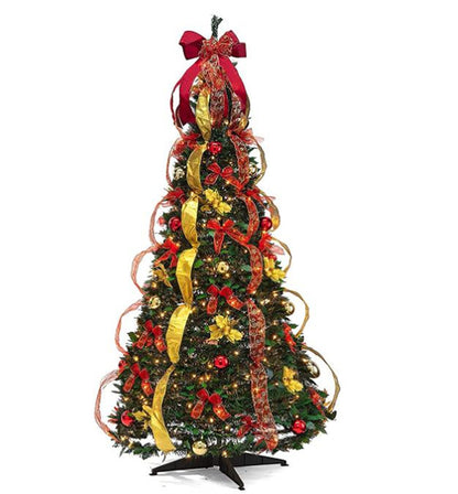 Sapin de Noël rétractable en PVC de 1,8 m avec ornements et décorations pliantes