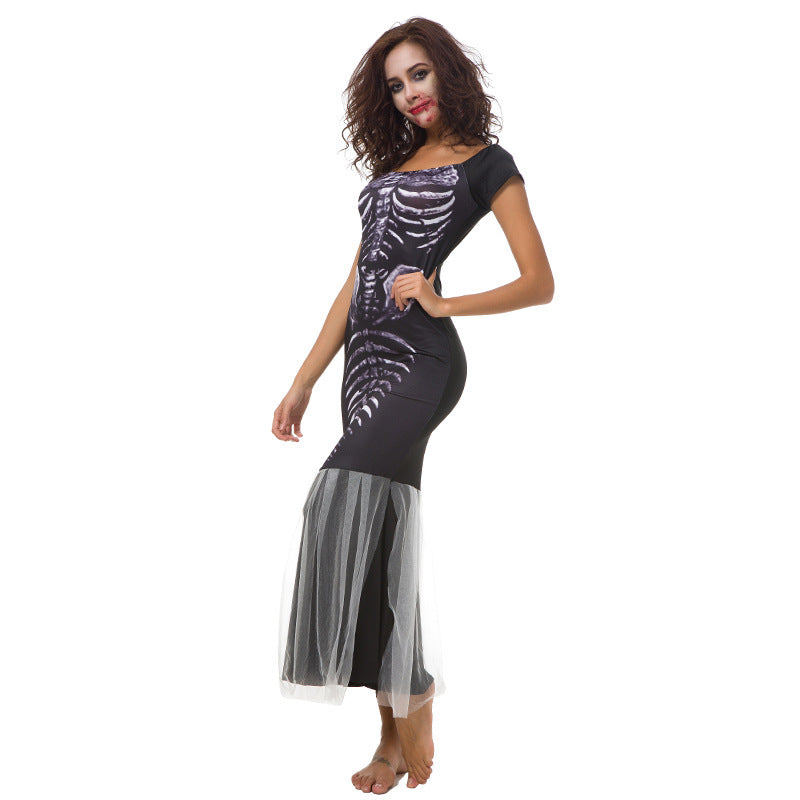 Halloween White Yarn Fishtail Skirt Women's Witch Costume