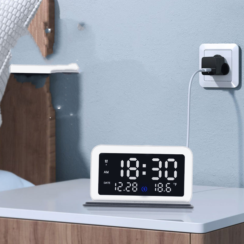 Horloge de charge sans fil 6 en 1, thermomètre numérique 15W, chargeurs sans fil, veilleuse LED, réveil, téléphone portable, charge rapide