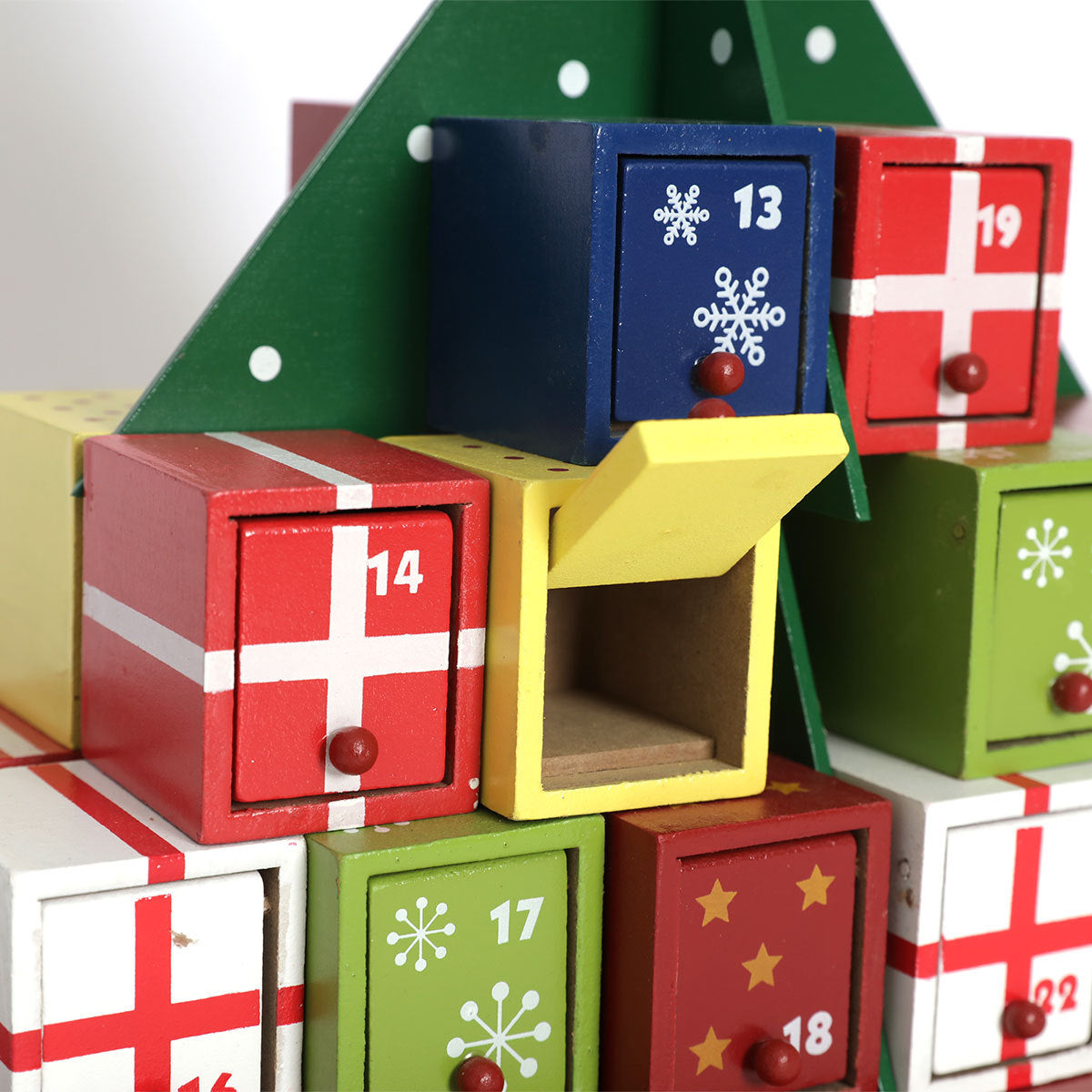 Adorno de caja de dulces con calendario de cuenta regresiva de madera para árbol de Navidad