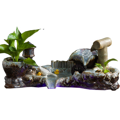 Ceramic Flowing Water Fountain Circulating Water Ornament To Attract Wealth