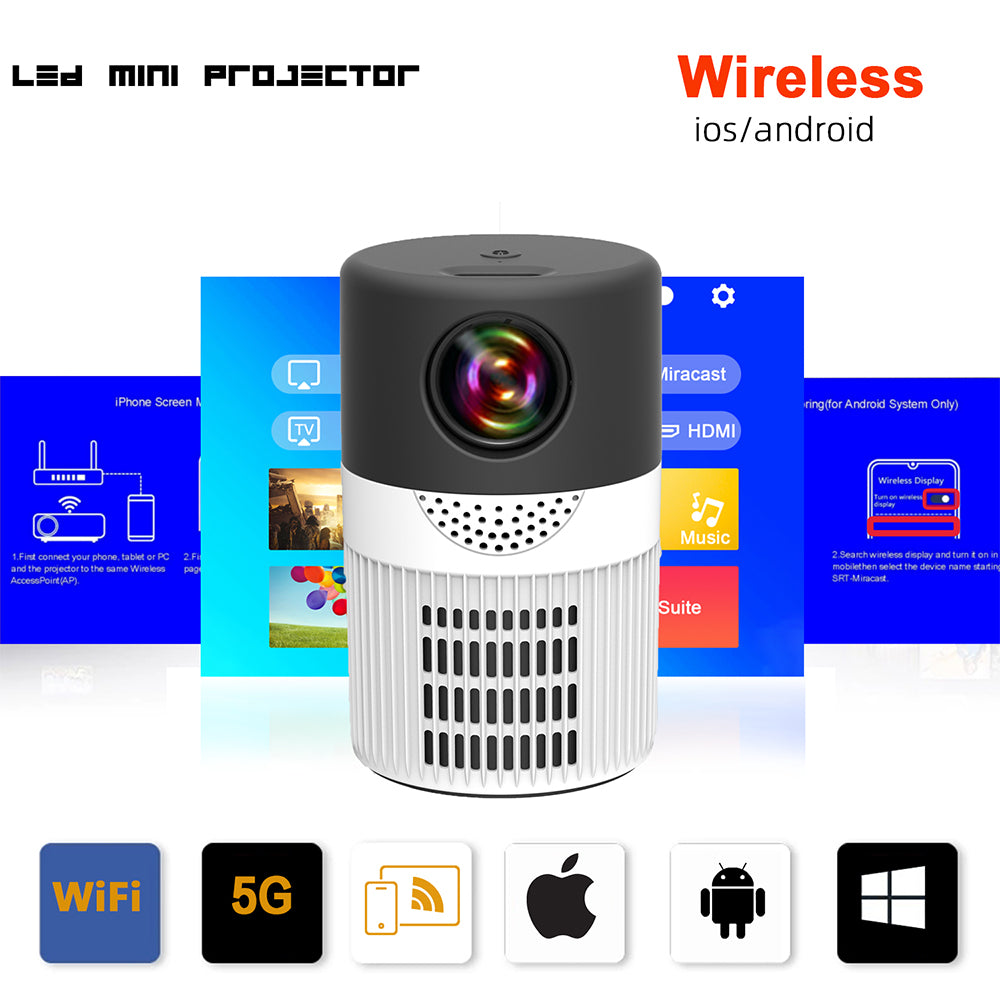 YT400 Home HD Proyector 5G Conexión WIFI 40 ANSI Mini Portátil 480X360 Inalámbrico Misma Pantalla Proyección de Teléfono