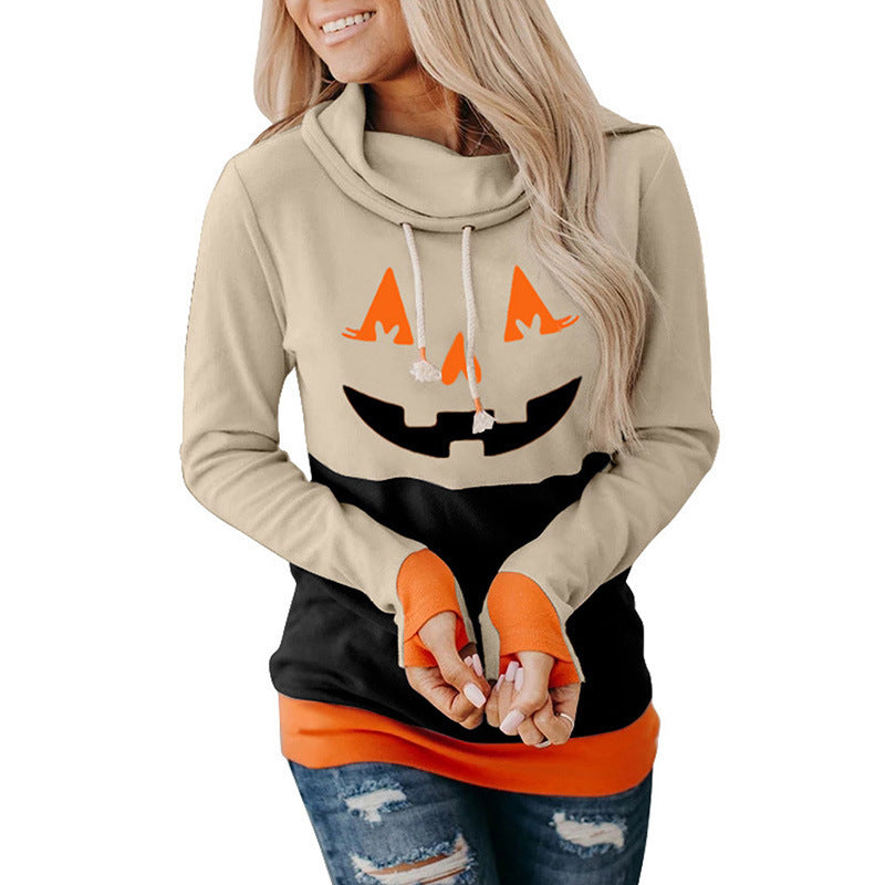 Pull à manches longues pour femme, pull d'halloween, motif de dessin animé de noël, couleur contrastée, col haut, pour dames