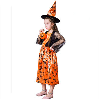 Robe de sorcière citrouille pour petite fille pour Halloween, costume de cosplay de performance sur scène de sorcière pour fille