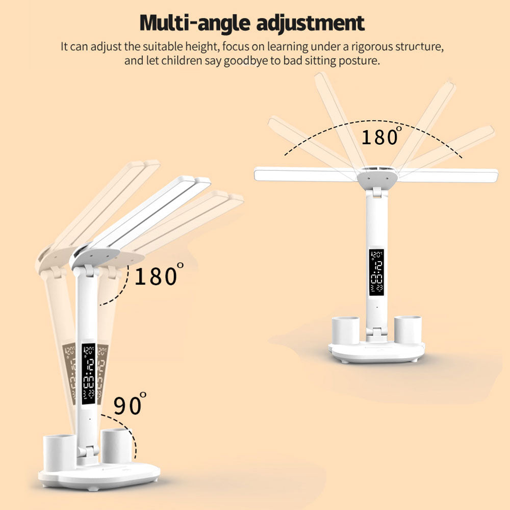 Lámpara de escritorio LED, lámpara de mesa multifunción con calendario, luz nocturna táctil USB con portalápices para lámpara de lectura de dormitorio