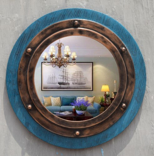 Espejo de maquillaje circular para colgar en la pared, decoración de baño de estilo mediterráneo