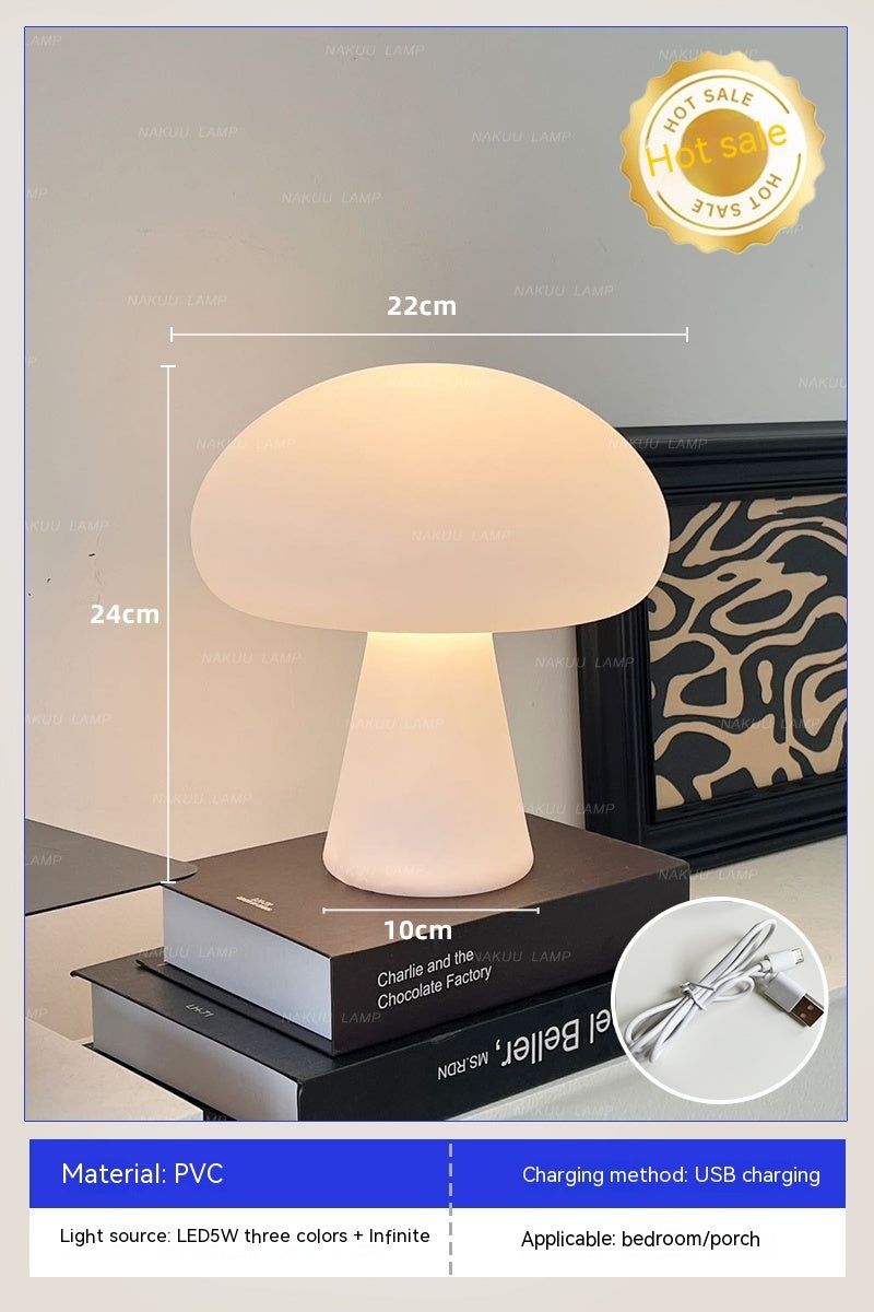 Lampe de table champignon de style crème chargeant la lumière d’ambiance à gradation