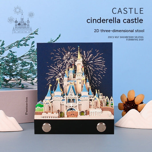 Modelo de papel tallado tridimensional con forma de castillo de cuento de hadas