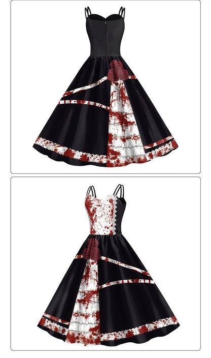 Vestido de tirantes aterrador con estampado digital para mujer con falda de Halloween