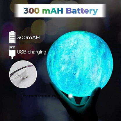 Lámpara de galaxia con impresión 3D, luz de luna, USB, LED, luz Lunar nocturna, lámpara de Luna que cambia de Color táctil