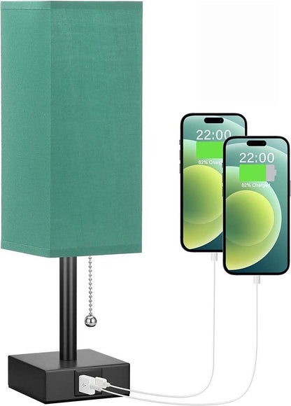 Lampe de table de chevet avec 3 niveaux de luminosité, petite lampe avec USB C et A, lampe de chevet avec chaîne de traction, lampe de chambre à coucher pour vivre, lire, travailler