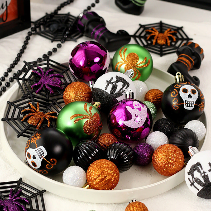 Halloween Painted Skull Plastic Ball Hanging Decoration Set