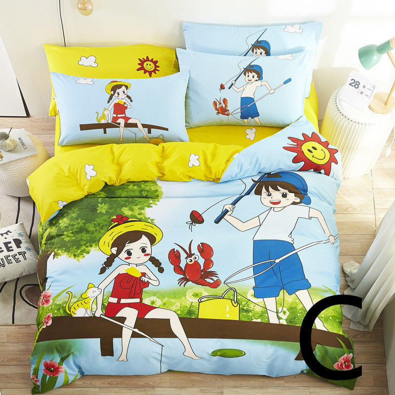 Textiles para el hogar Lindo dibujo animado Niños Sábana de cama Sábana Edredón Funda de cama Ropa de cama