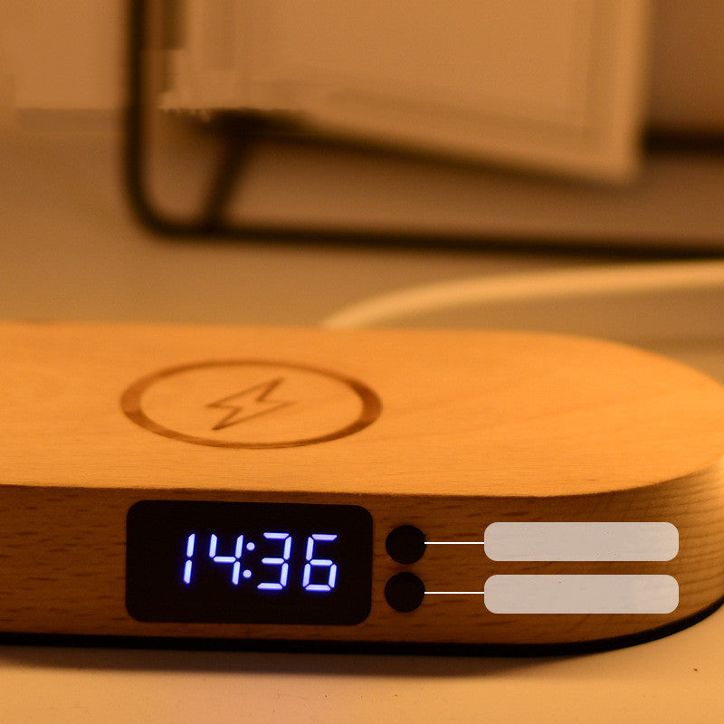 Lámpara de mesa de noche de dormitorio con reloj de madera