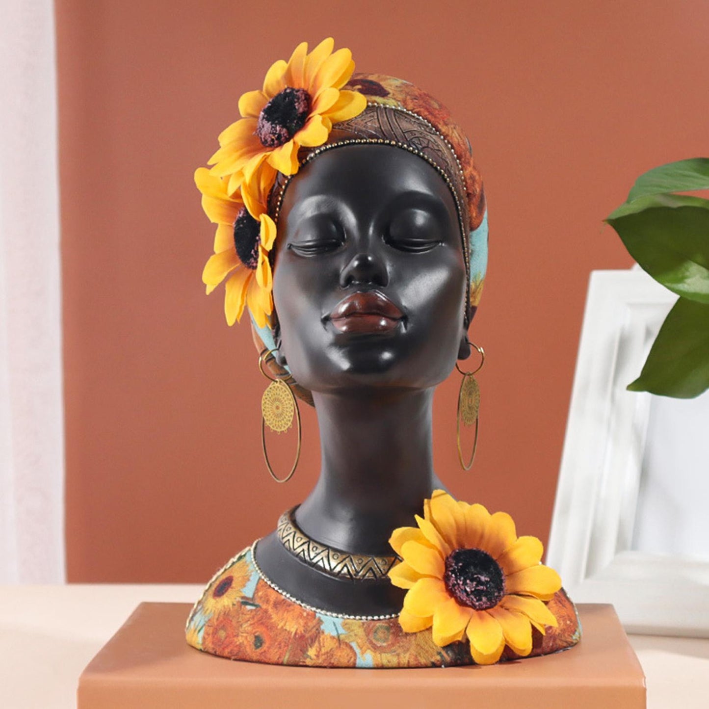 Portrait de fille noire en résine, décoration douce pour la maison